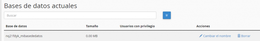 Listado de bases de datos actuales