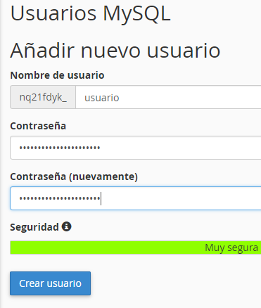 Crear un usuario de base de datos con contraseña
