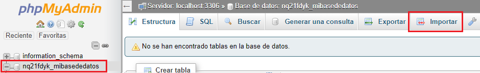 Seleccionar el archivo SQL para importar